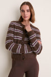 Bordeaux Stripe Timber Crewneck Cardigan