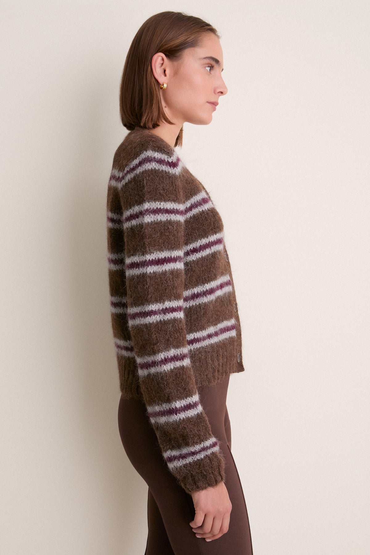 Bordeaux Stripe Timber Crewneck Cardigan
