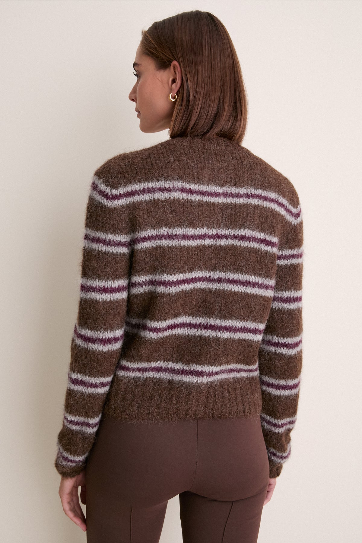 Bordeaux Stripe Timber Crewneck Cardigan