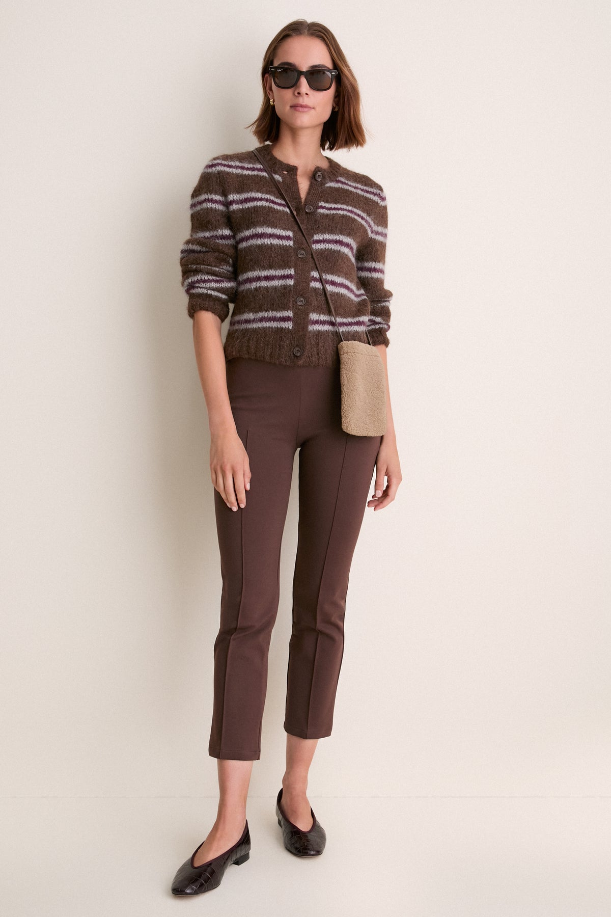 Bordeaux Stripe Timber Crewneck Cardigan