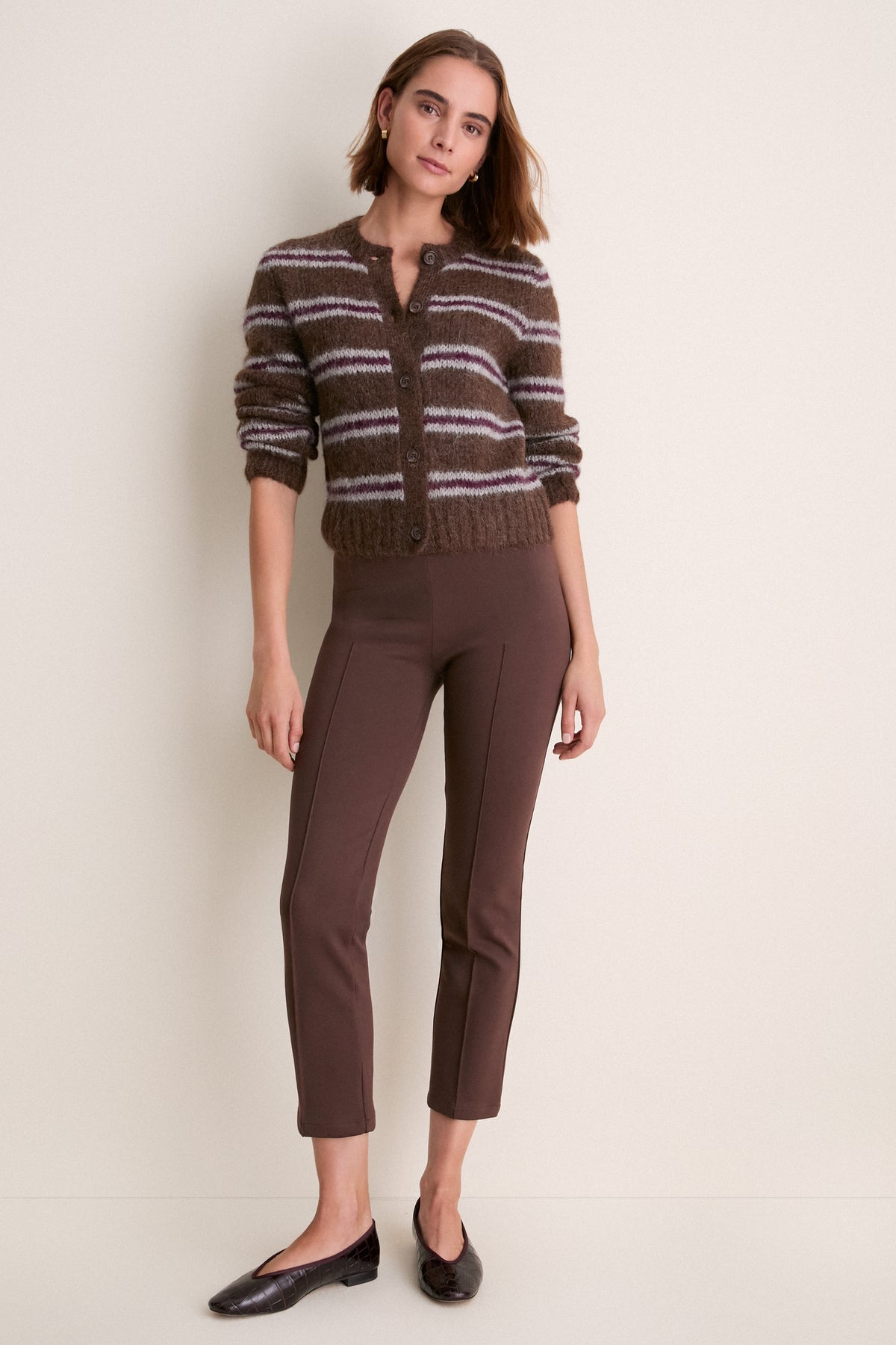 Bordeaux Stripe Timber Crewneck Cardigan