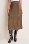 Olive Suede Wolf Midi Skirt