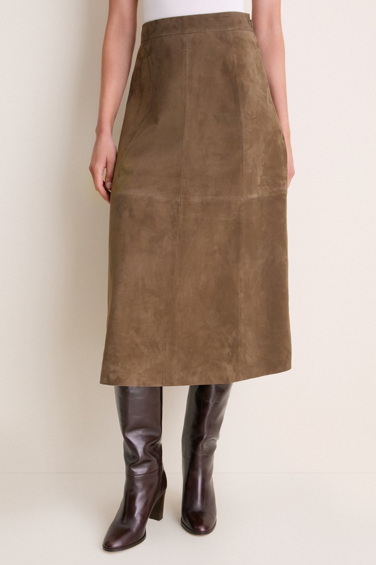 Olive Suede Wolf Midi Skirt