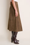 Olive Suede Wolf Midi Skirt