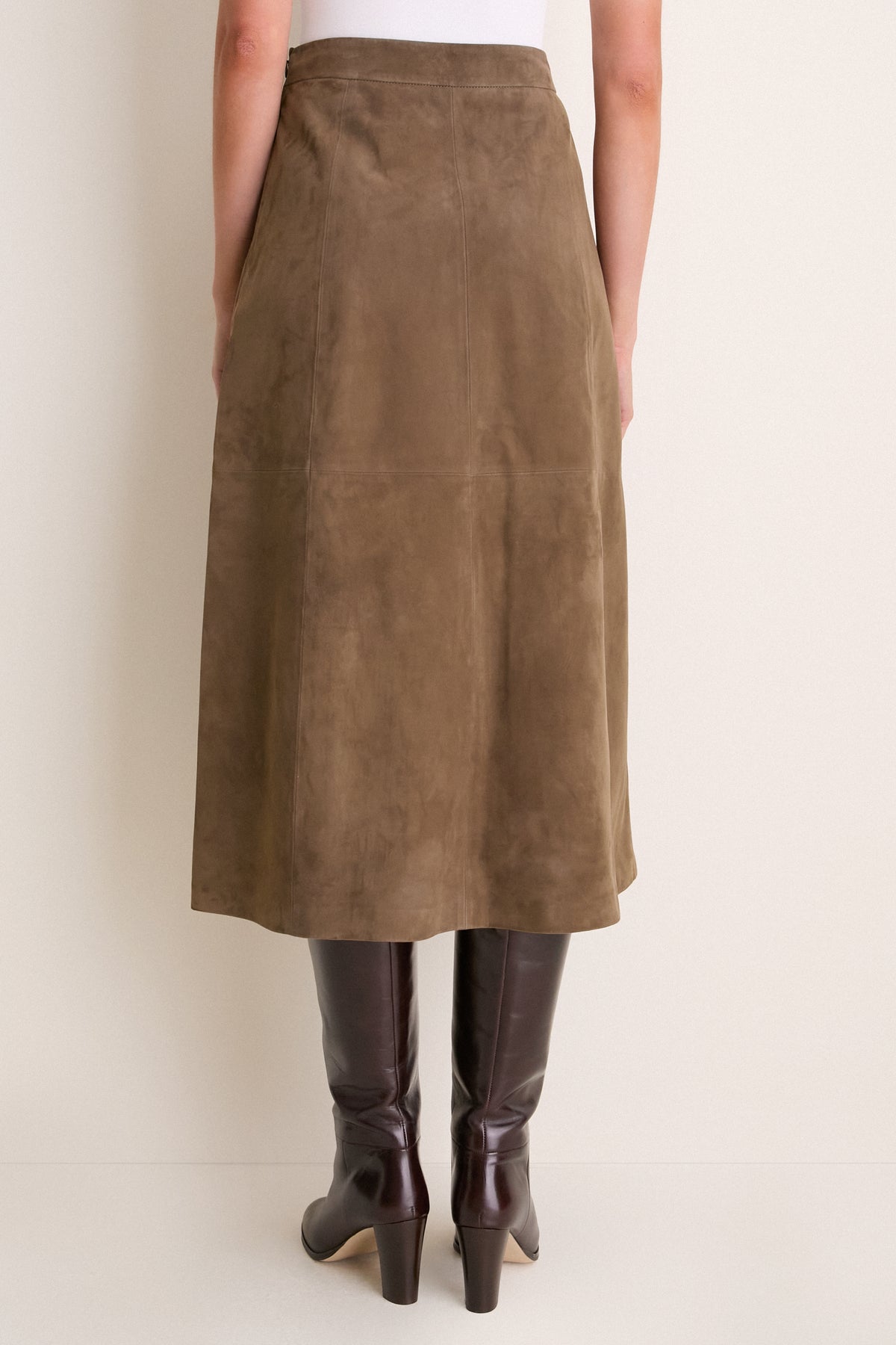 Olive Suede Wolf Midi Skirt
