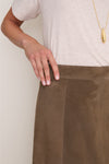 Olive Suede Wolf Midi Skirt