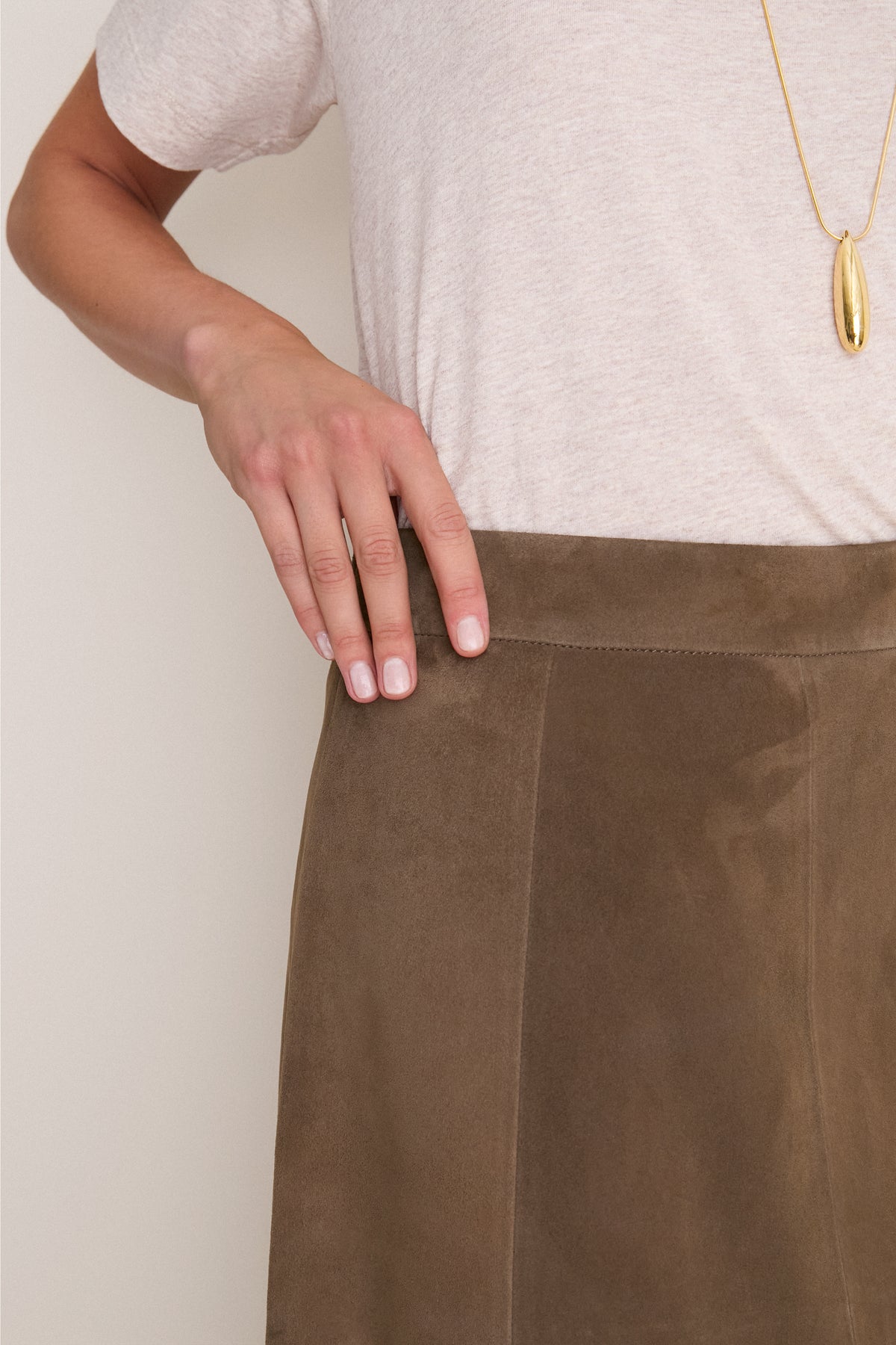 Olive Suede Wolf Midi Skirt