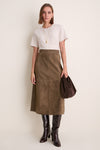Olive Suede Wolf Midi Skirt