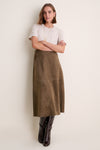 Olive Suede Wolf Midi Skirt