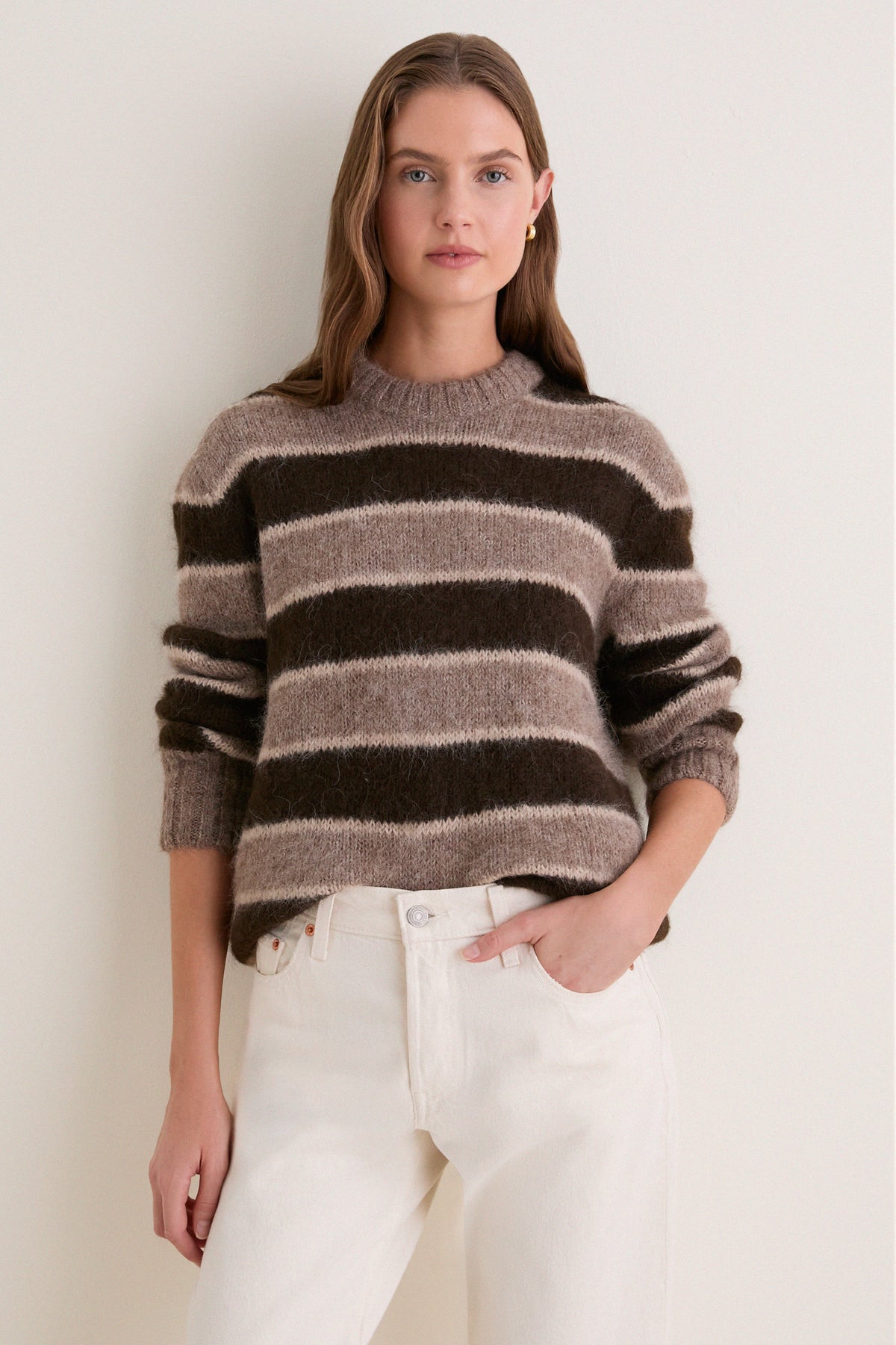 Chocolate Stripe Teddy Crewneck