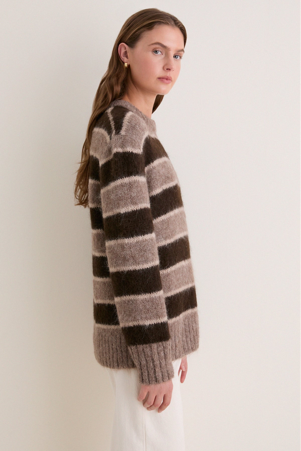 Chocolate Stripe Teddy Crewneck