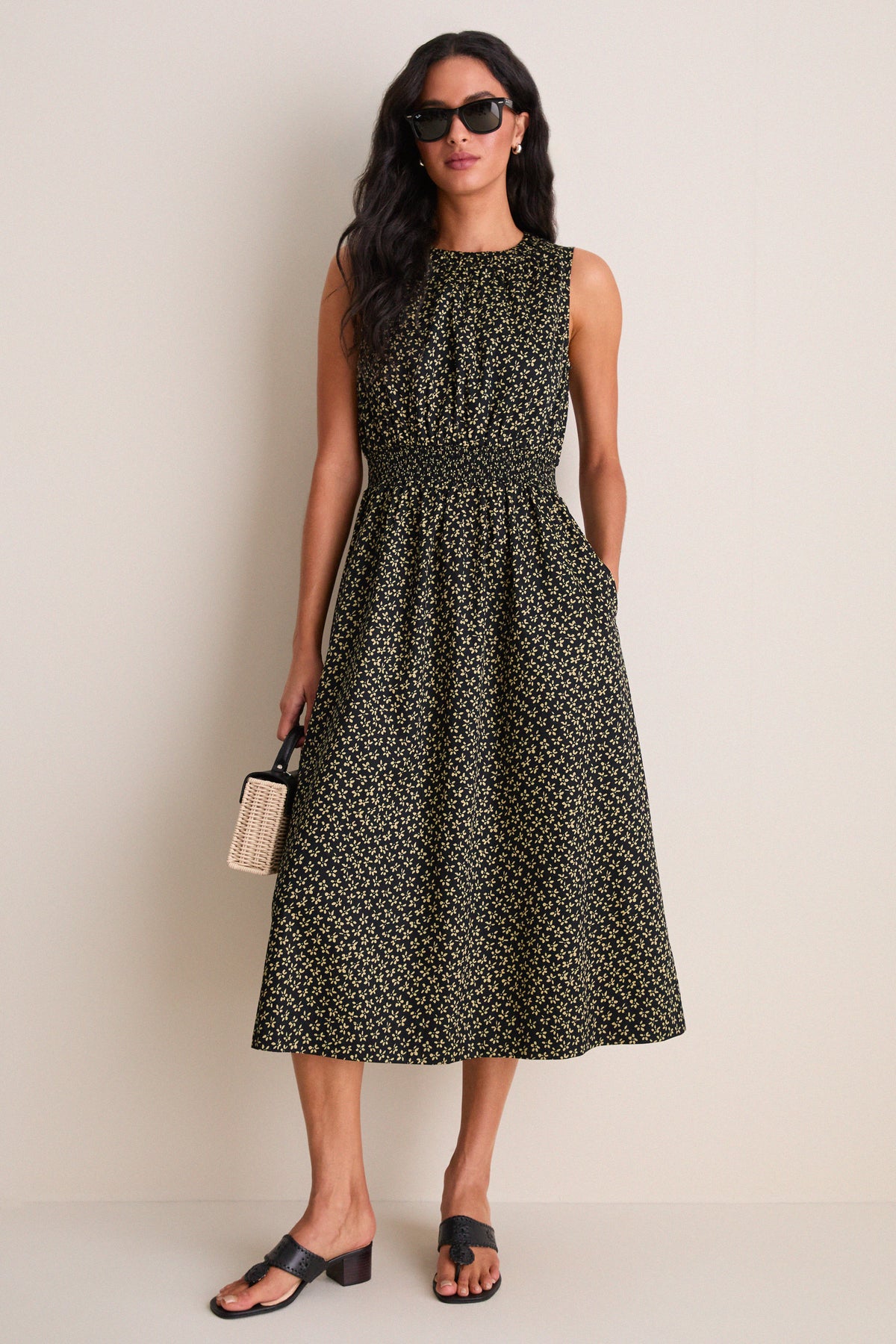 Black Ditsy Floral Walker Tank Dress