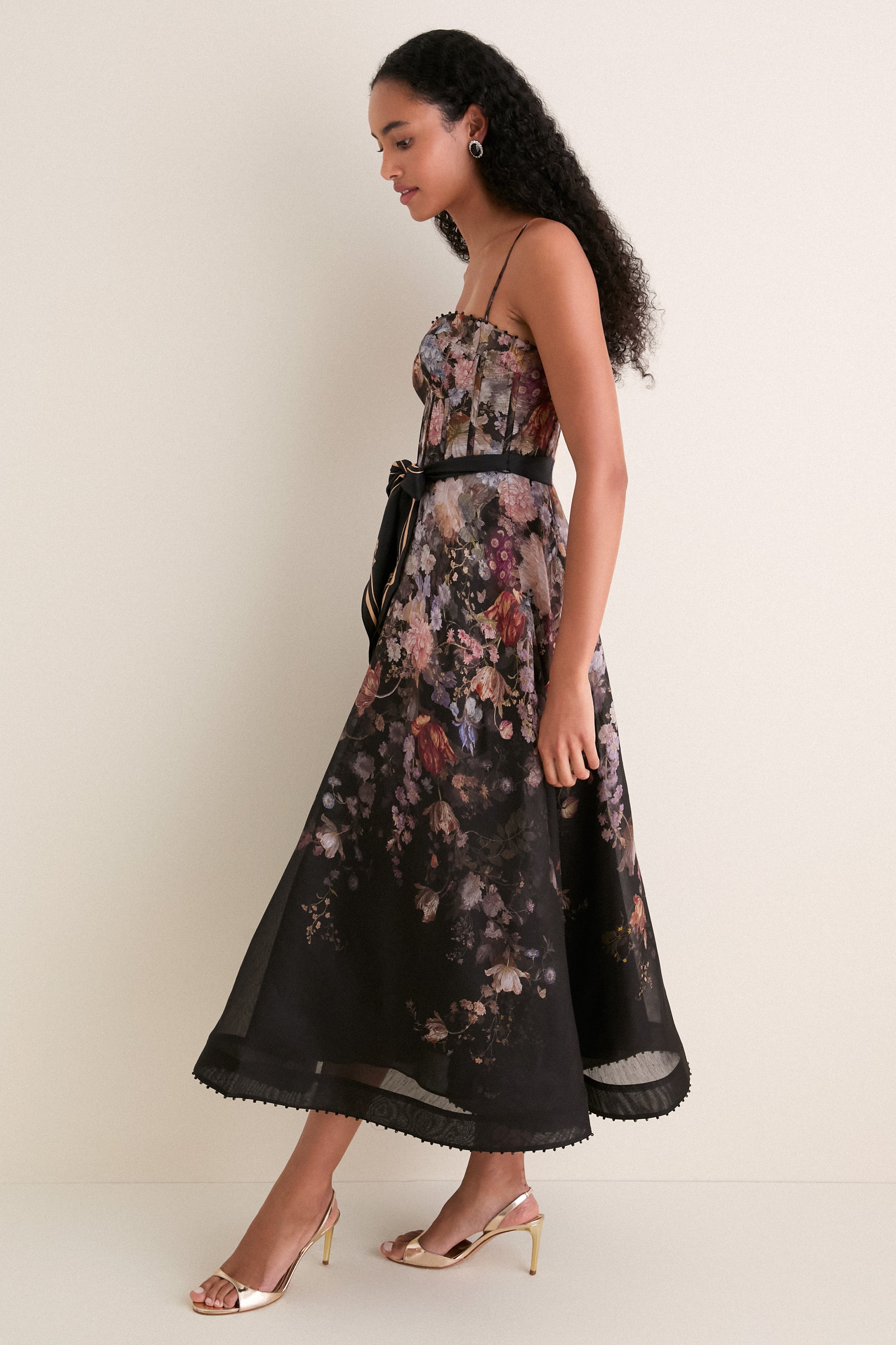 Black Floral Valiant Corset Picnic Dress