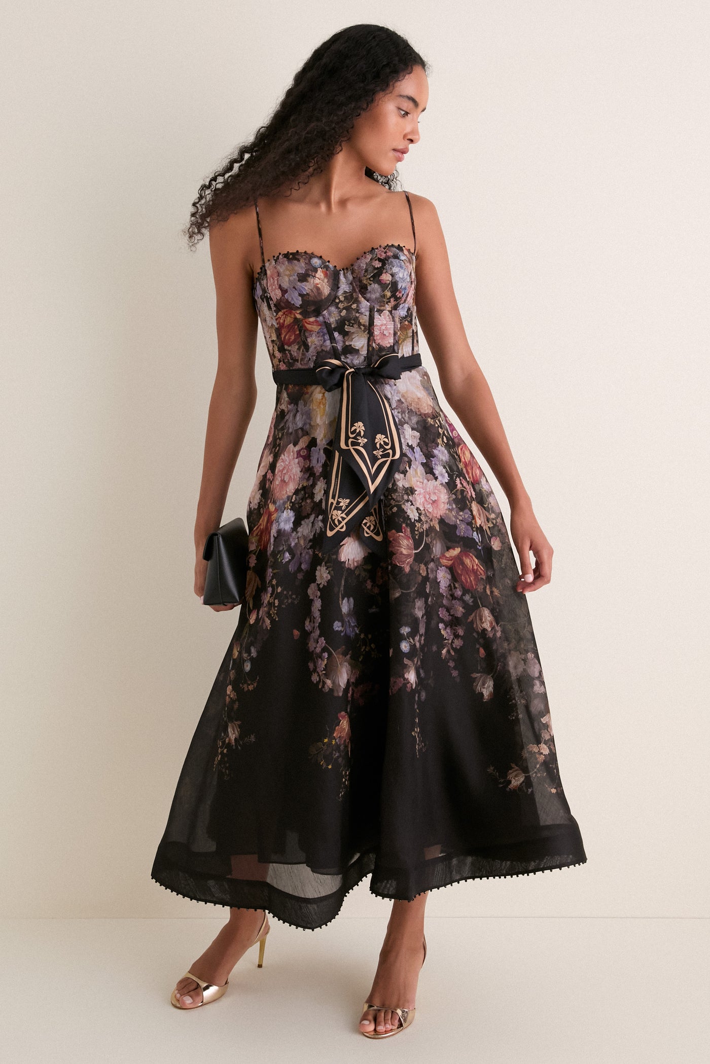 Black Floral Valiant Corset Picnic Dress