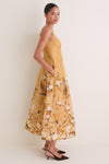 Gold Bird Floral Momentum Corded Midi Dress