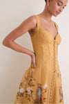 Gold Bird Floral Momentum Corded Midi Dress