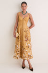 Gold Bird Floral Momentum Corded Midi Dress