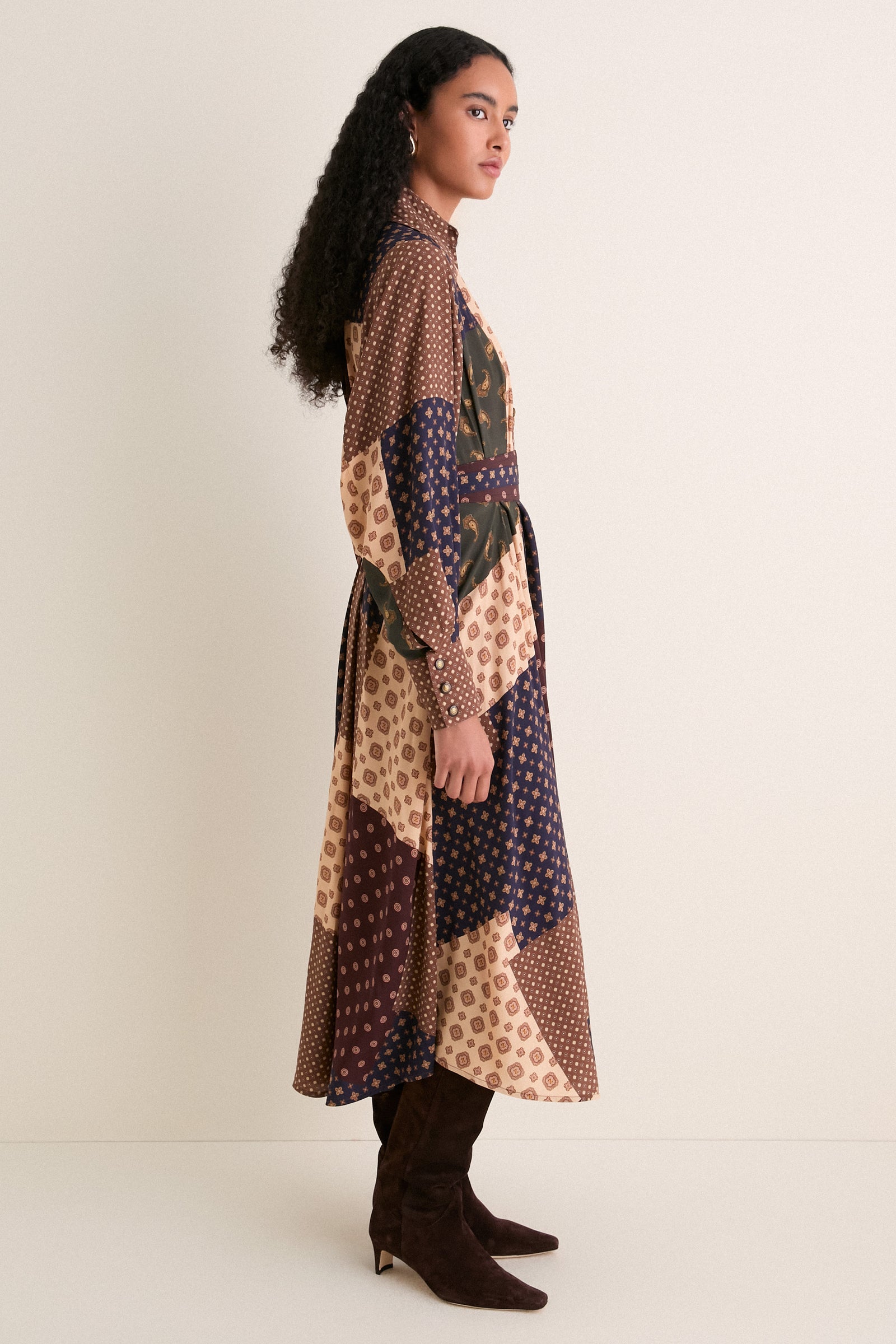 Geo Patch Print Tuck Midi Dress