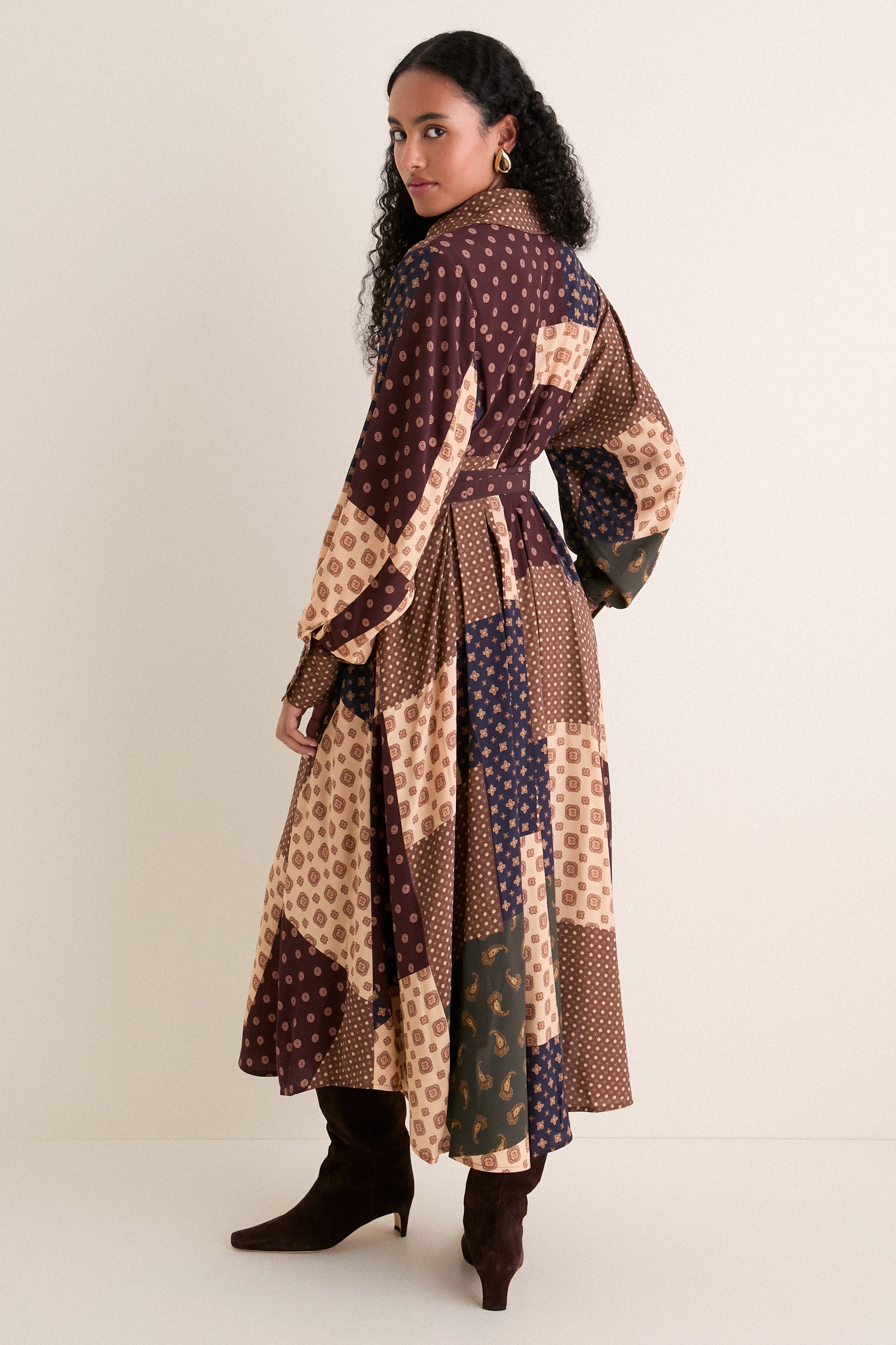 Geo Patch Print Tuck Midi Dress