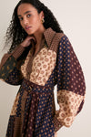 Geo Patch Print Tuck Midi Dress