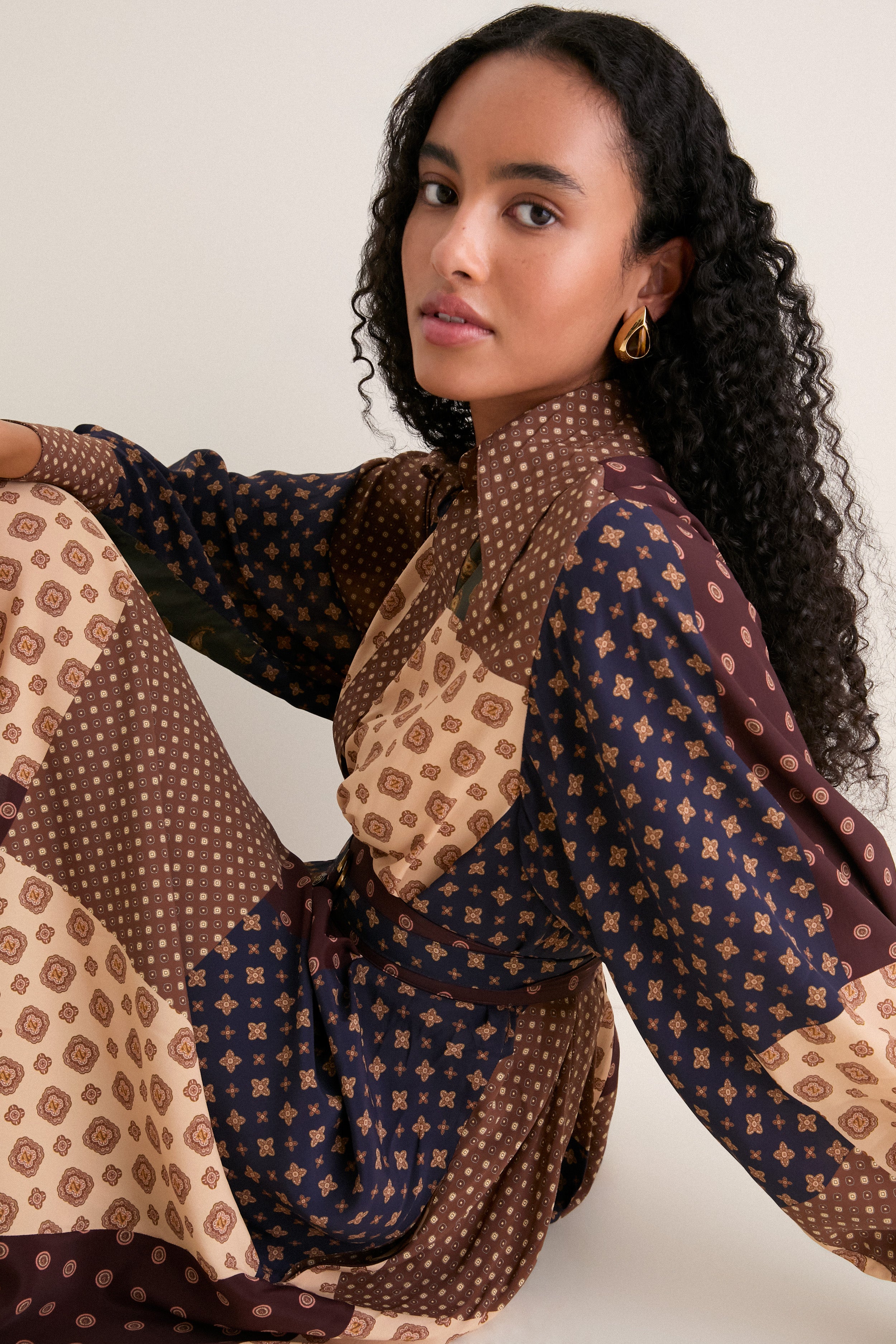 Geo Patch Print Tuck Midi Dress