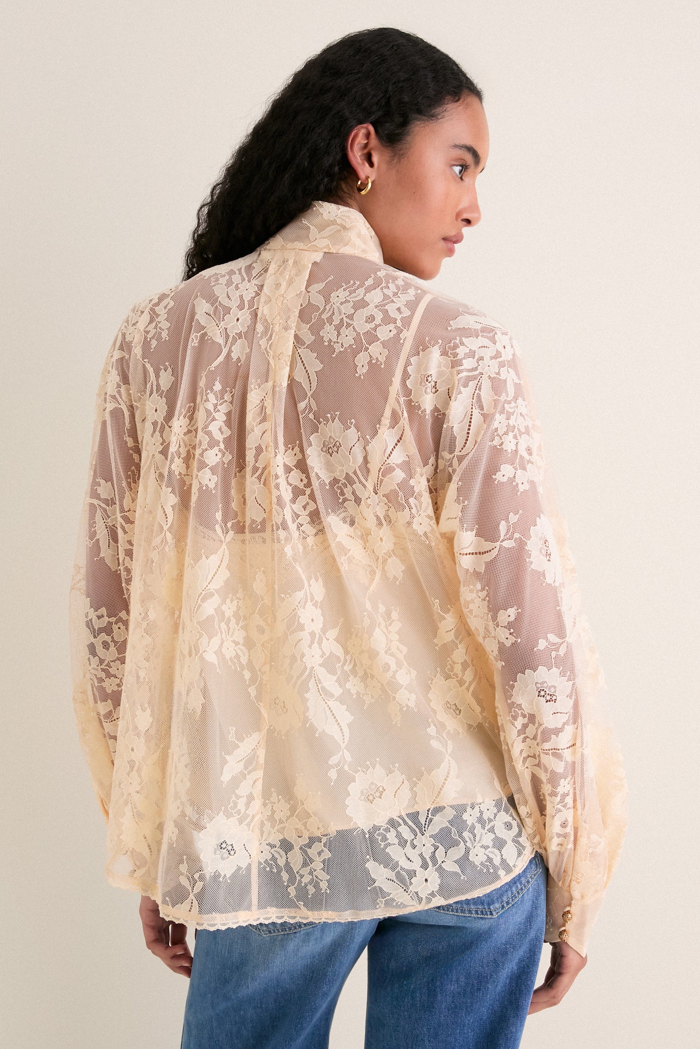 Sand Valiant Lace Pussybow Blouse