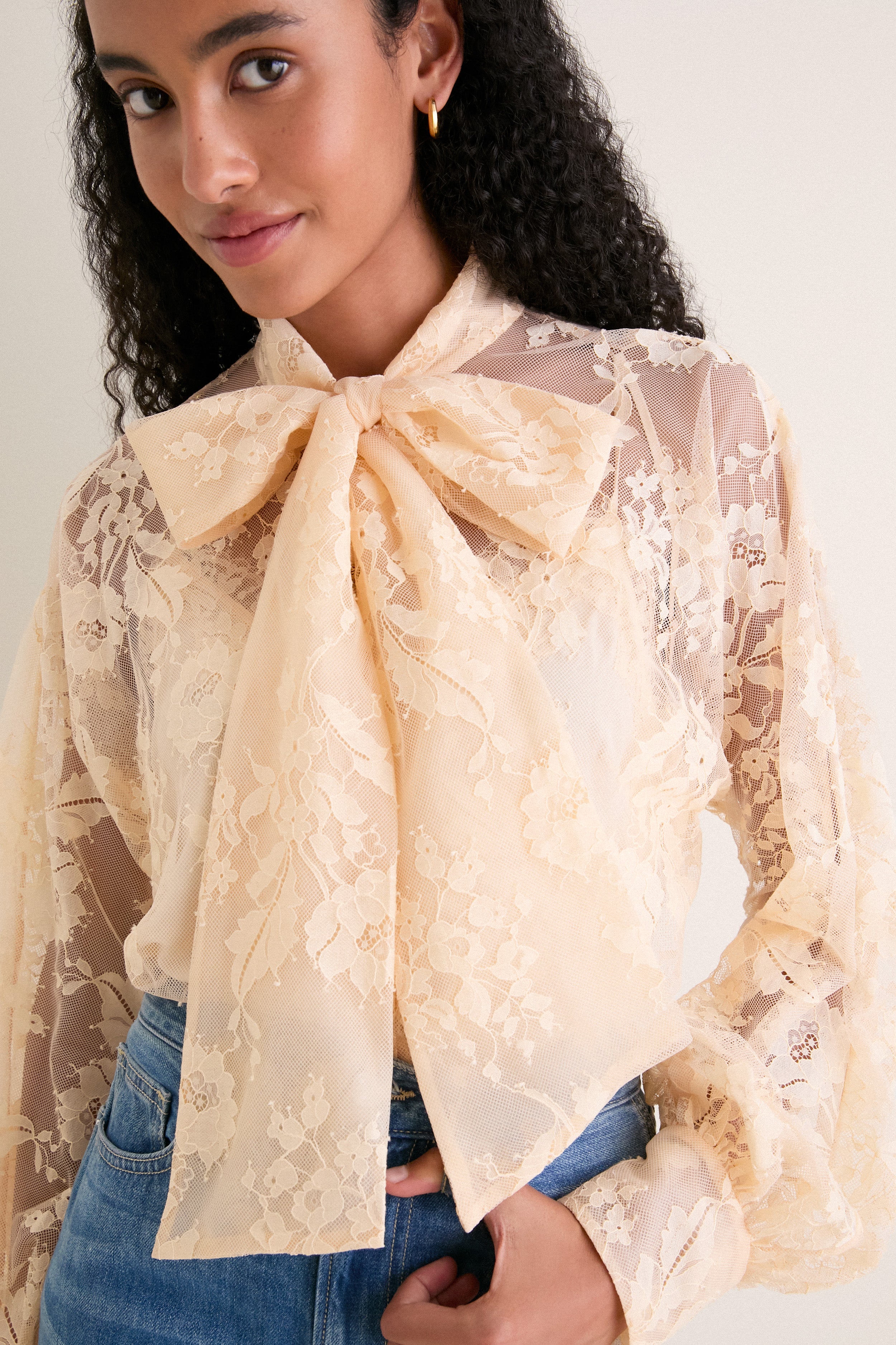 Sand Valiant Lace Pussybow Blouse
