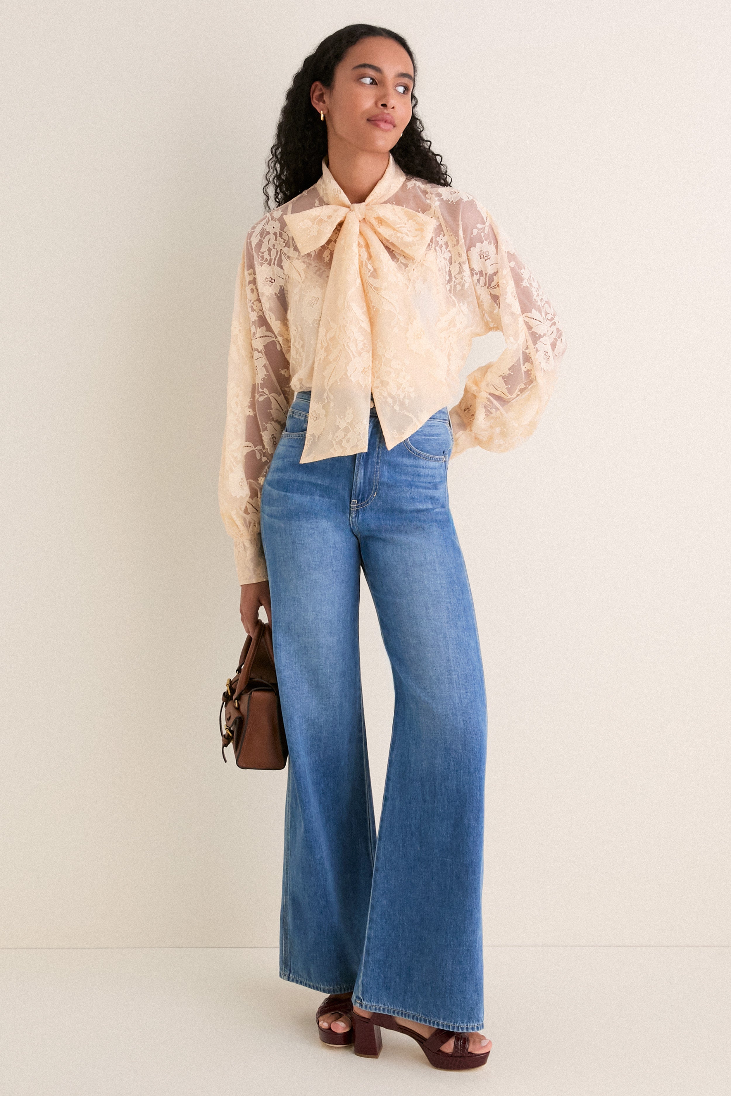 Sand Valiant Lace Pussybow Blouse