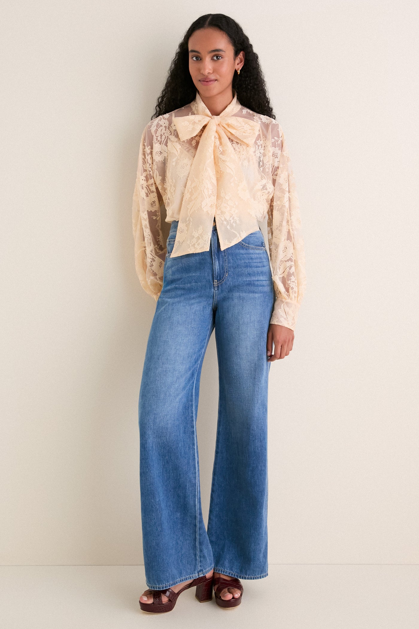 Sand Valiant Lace Pussybow Blouse