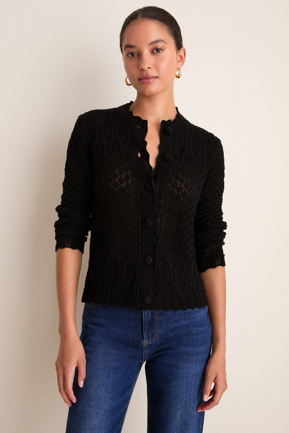 Black Pointelle Capucine Cardigan
