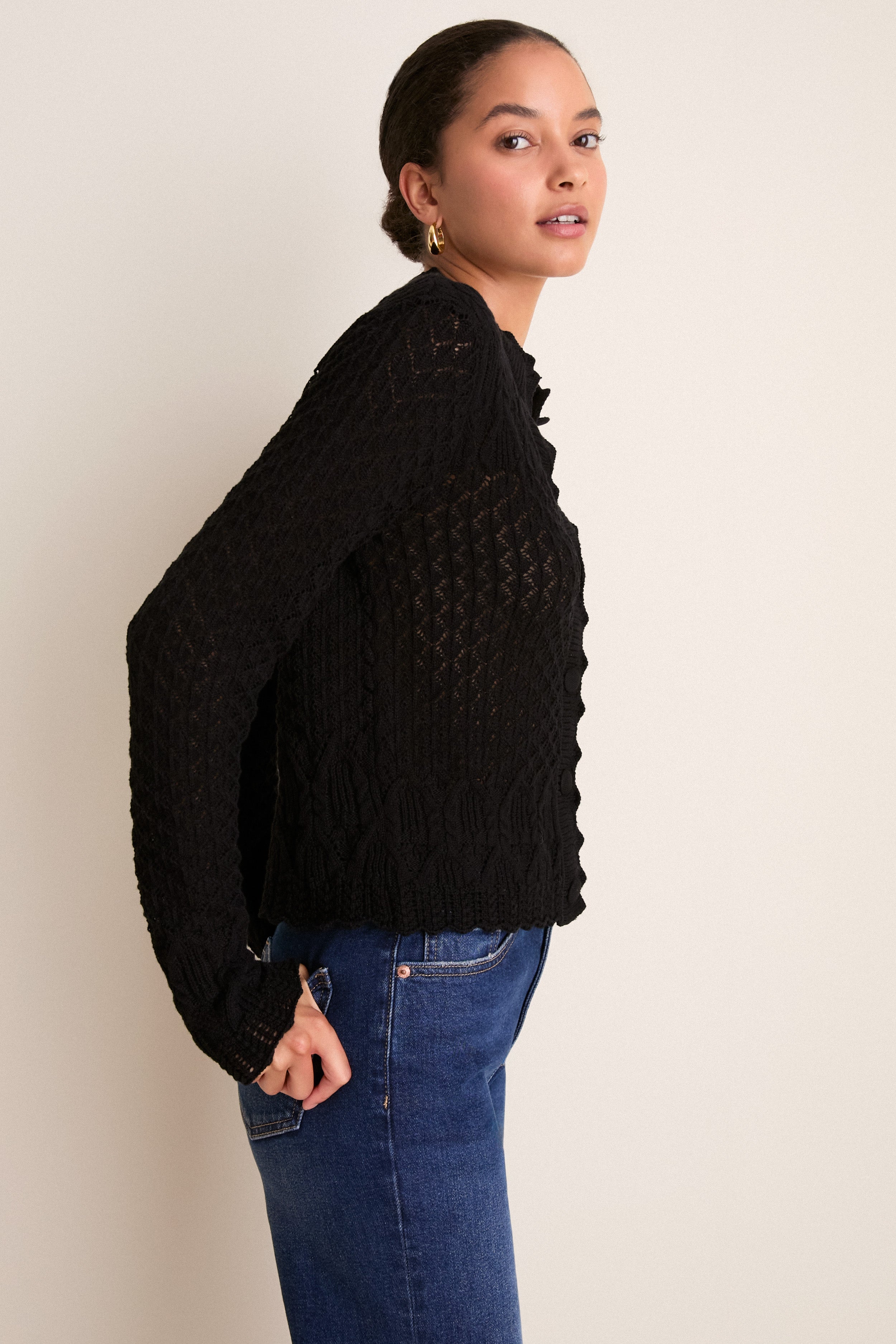 Black Pointelle Capucine Cardigan