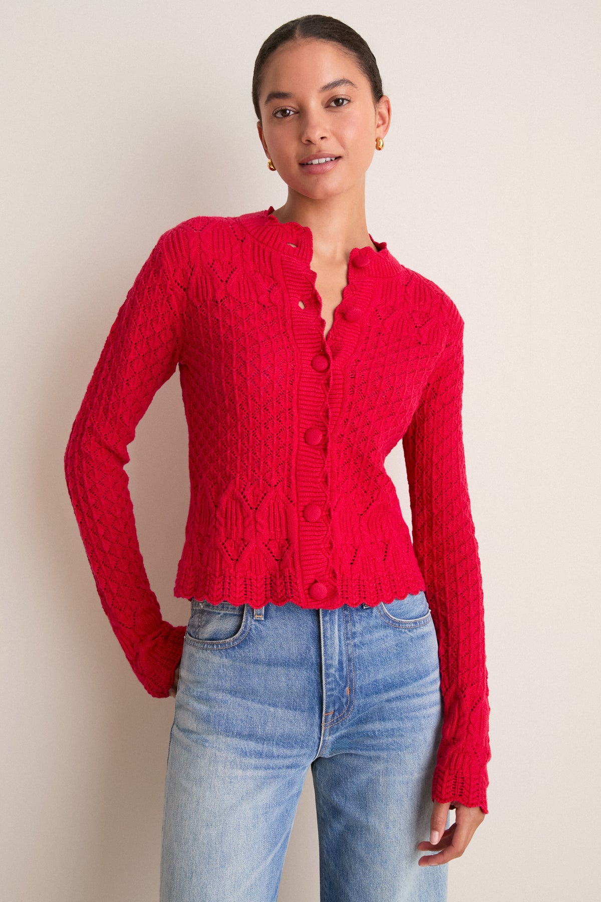 Red Pointelle Capucine Cardigan