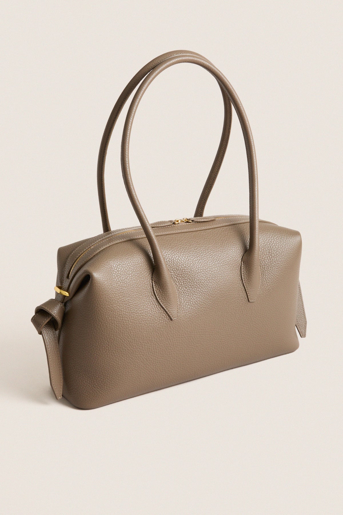 Taupe Pebble Grain Leather Brioche Duffle