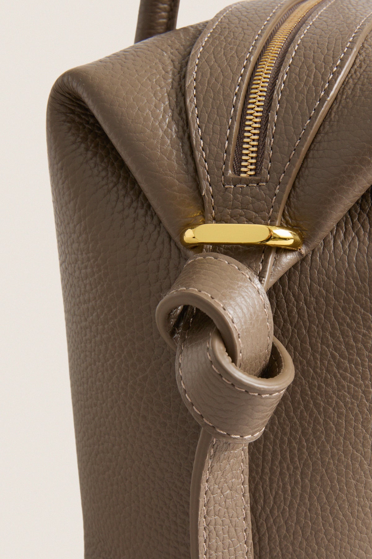 Taupe Pebble Grain Leather Brioche Duffle