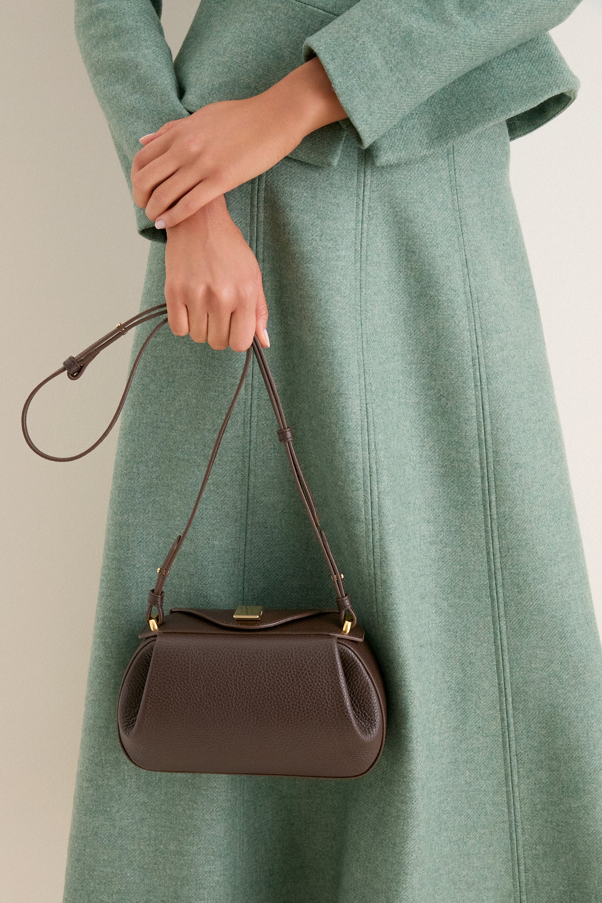Espresso Pebble Grain Leather Mini Oyster Clutch