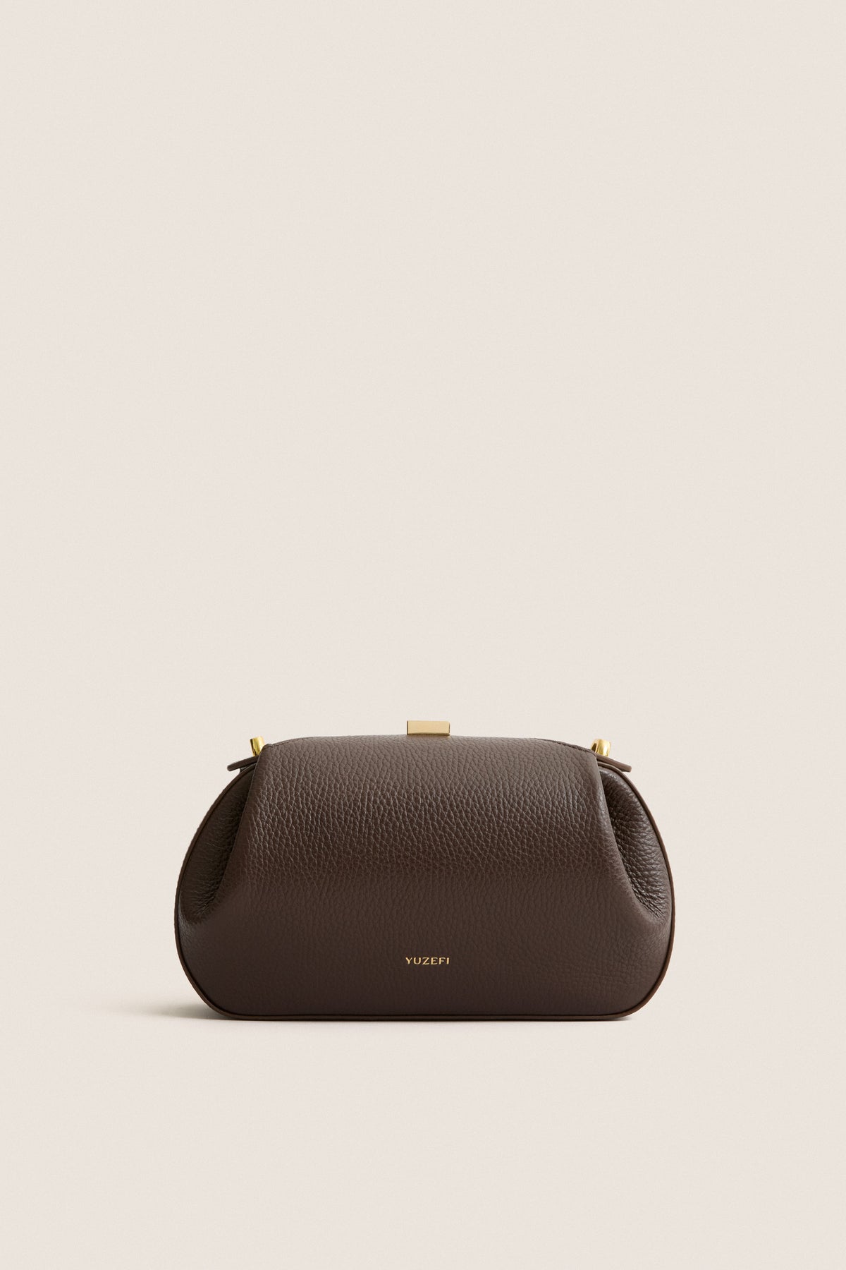 Espresso Pebble Grain Leather Mini Oyster Clutch