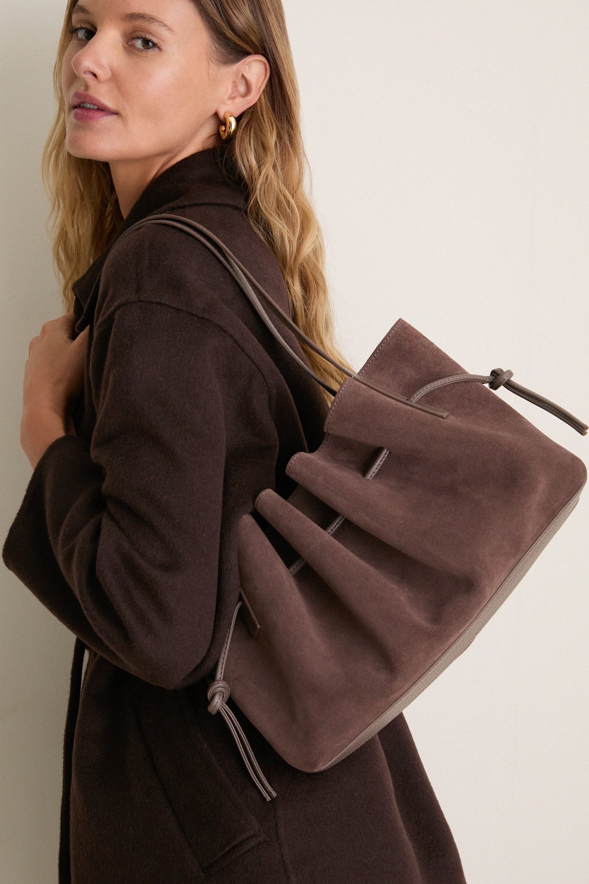 Nutmeg Suede Scallop Shoulder Bag