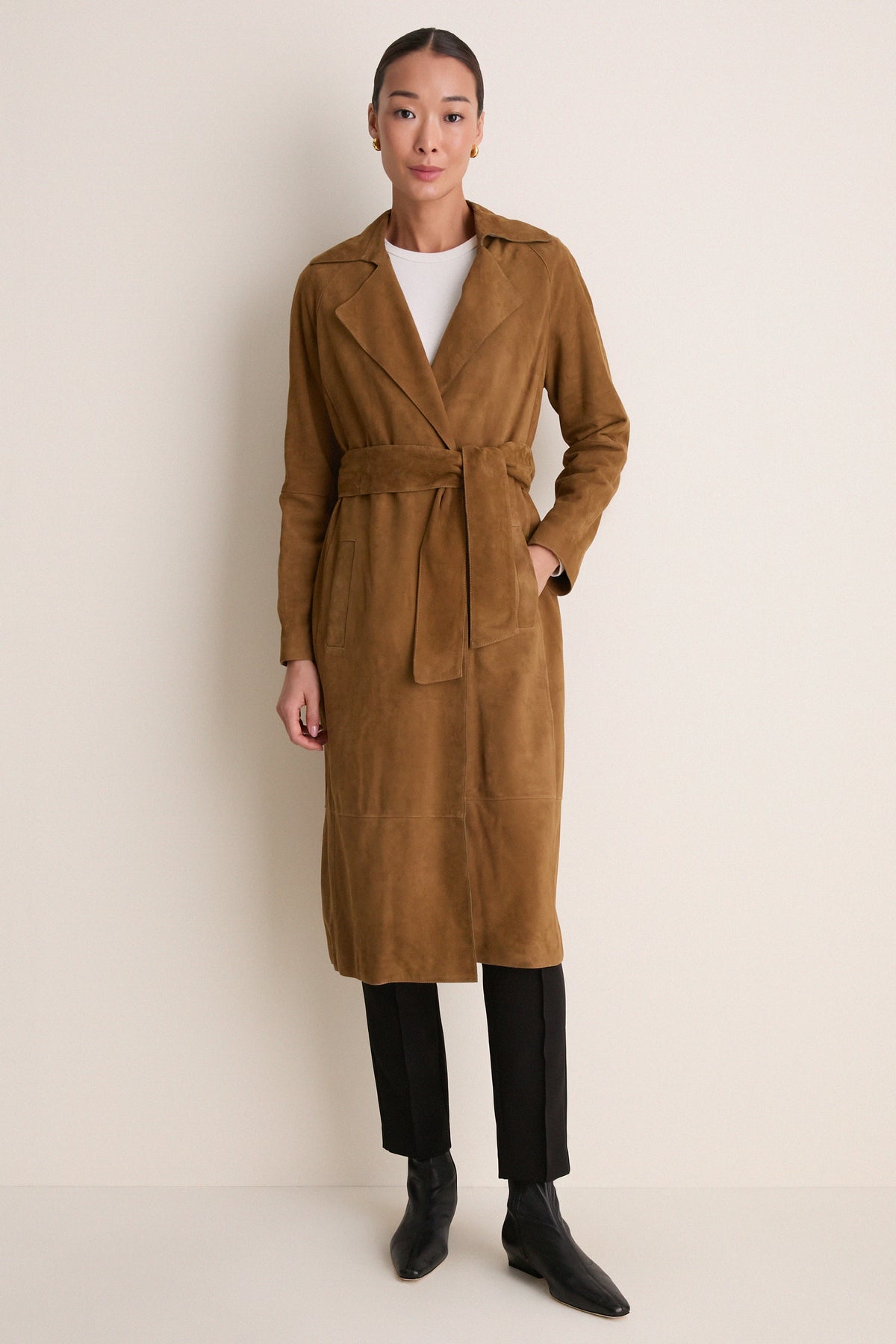 Dark Olive Yava Lamb Suede Coat