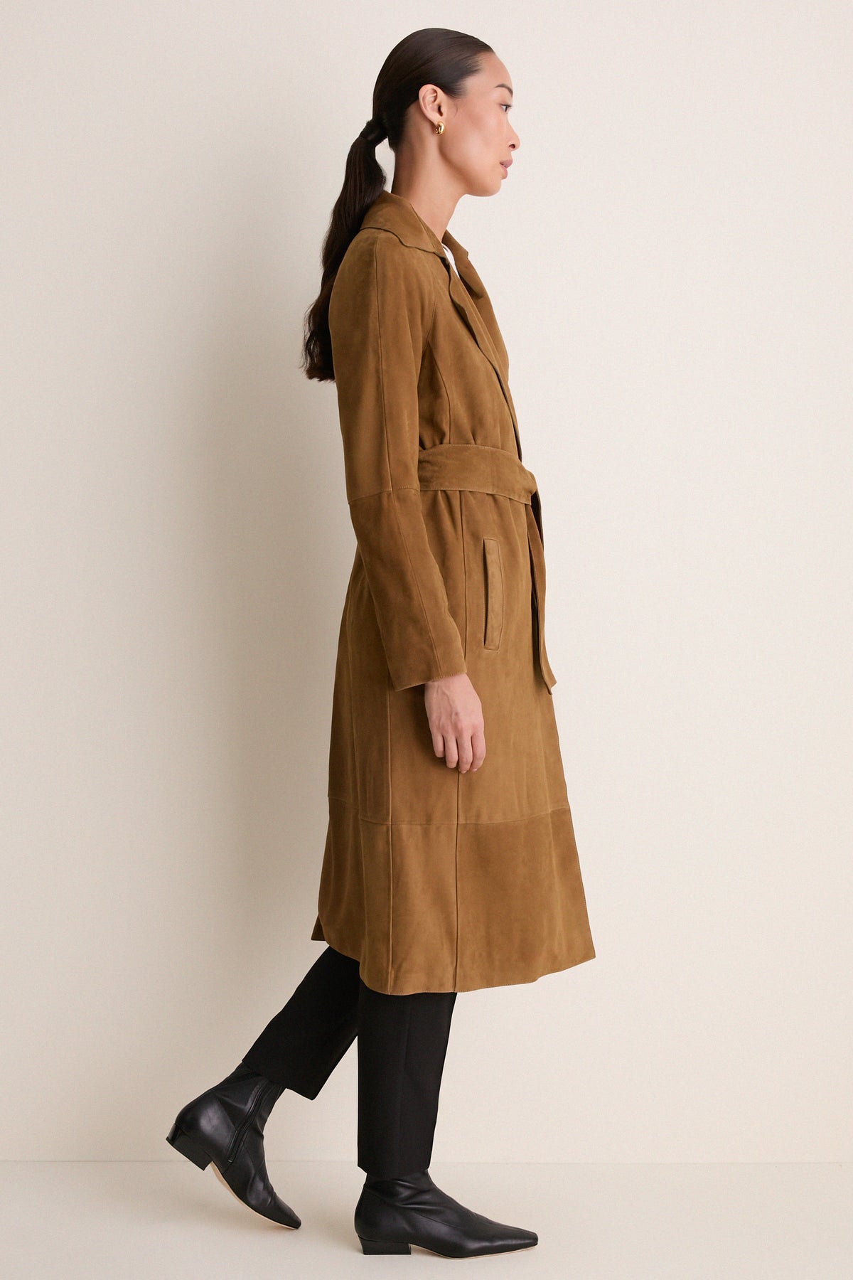 Dark Olive Yava Lamb Suede Coat