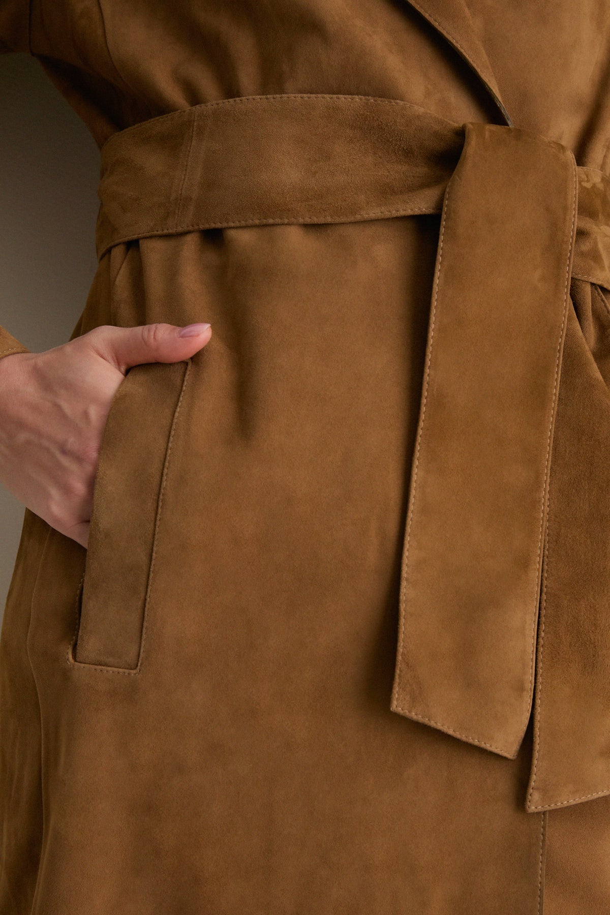 Dark Olive Yava Lamb Suede Coat