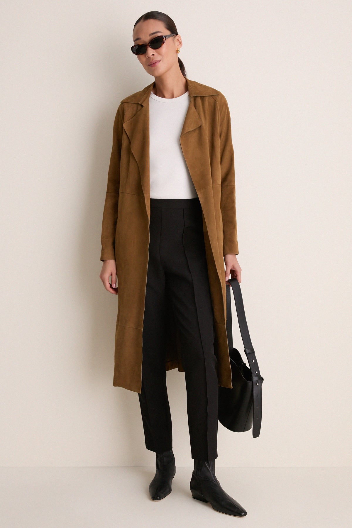 Dark Olive Yava Lamb Suede Coat
