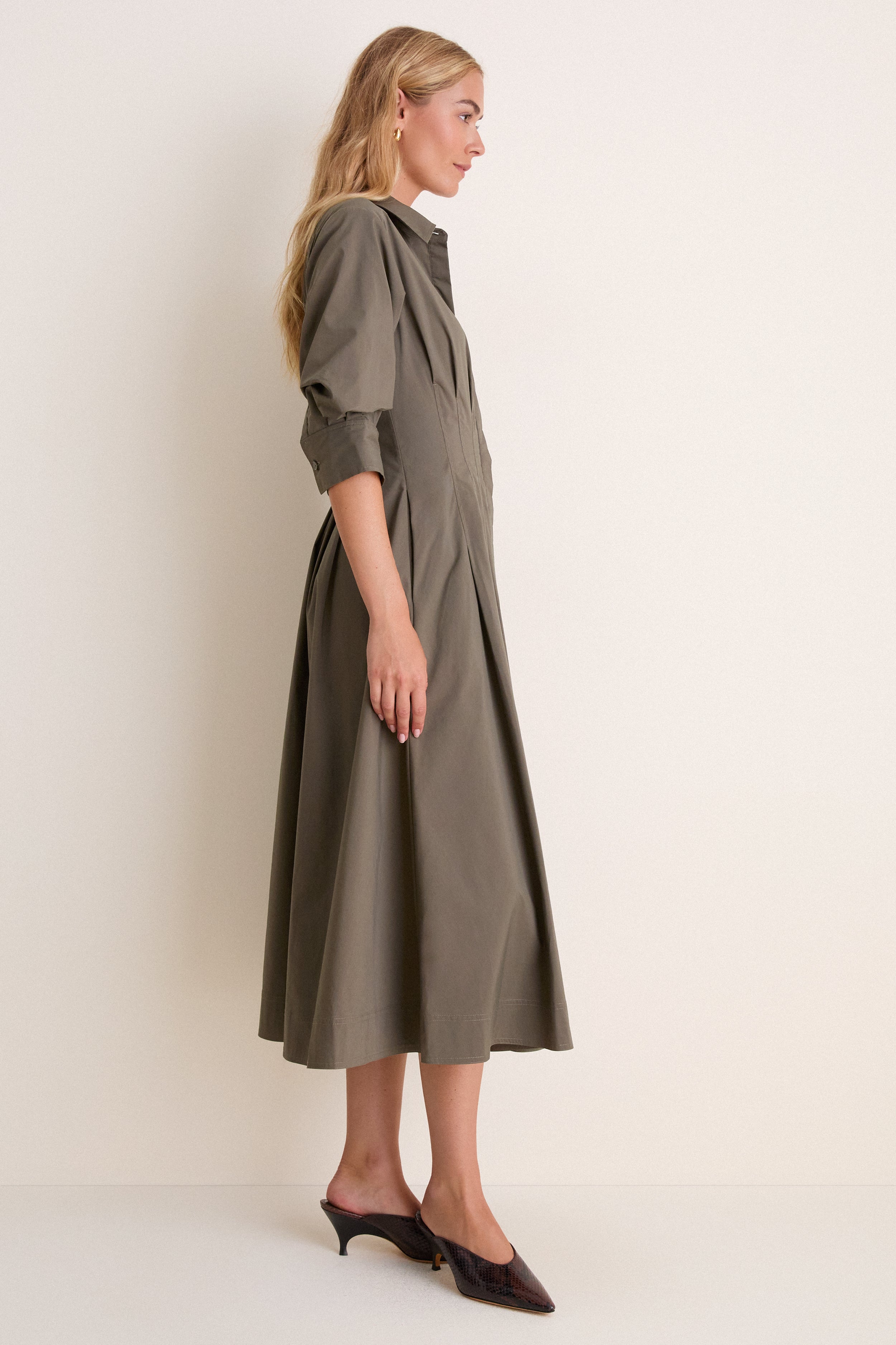 Dark Olive Jazz Pintuck Midi Dress