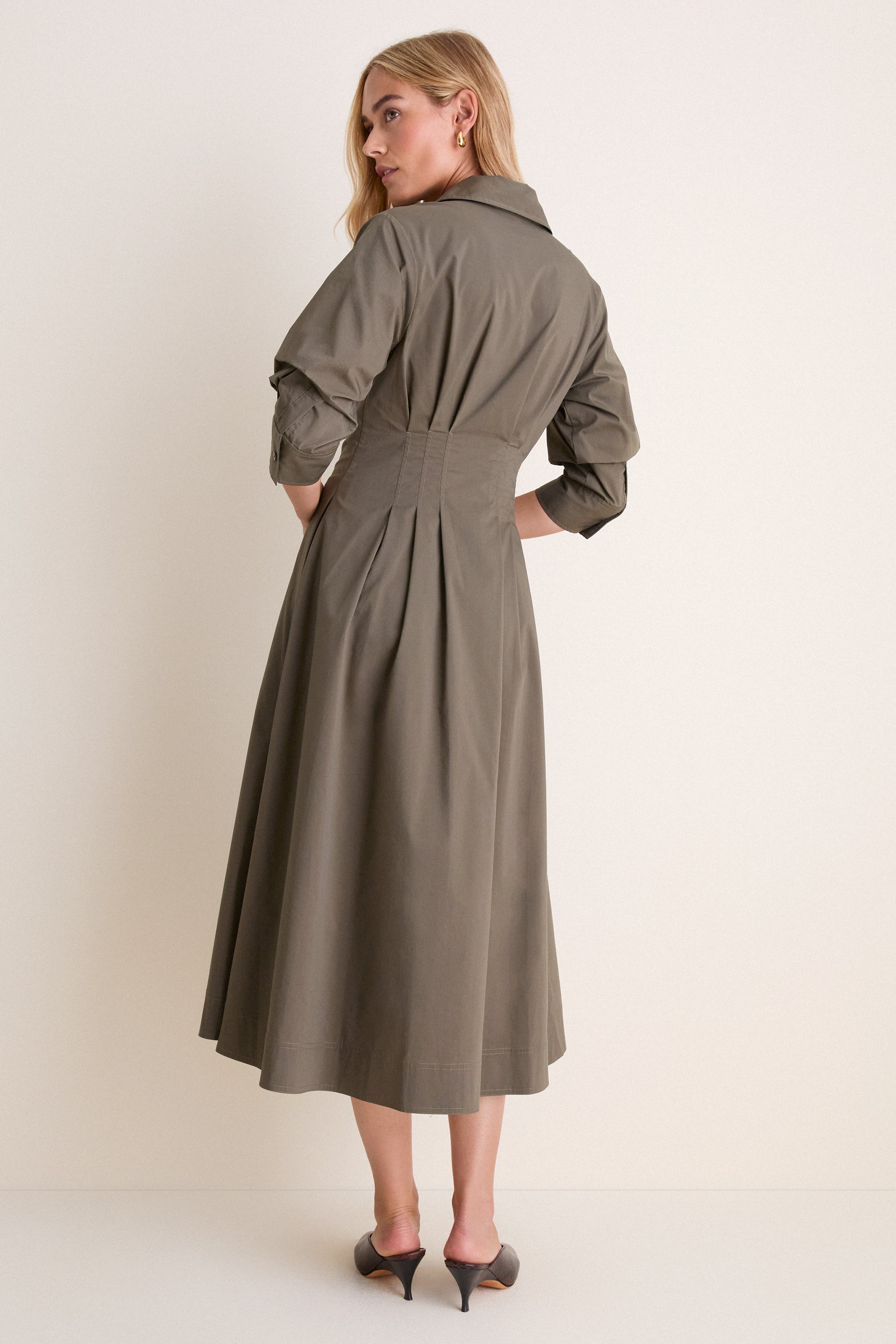 Dark Olive Jazz Pintuck Midi Dress