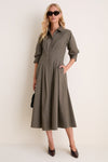 Dark Olive Jazz Pintuck Midi Dress