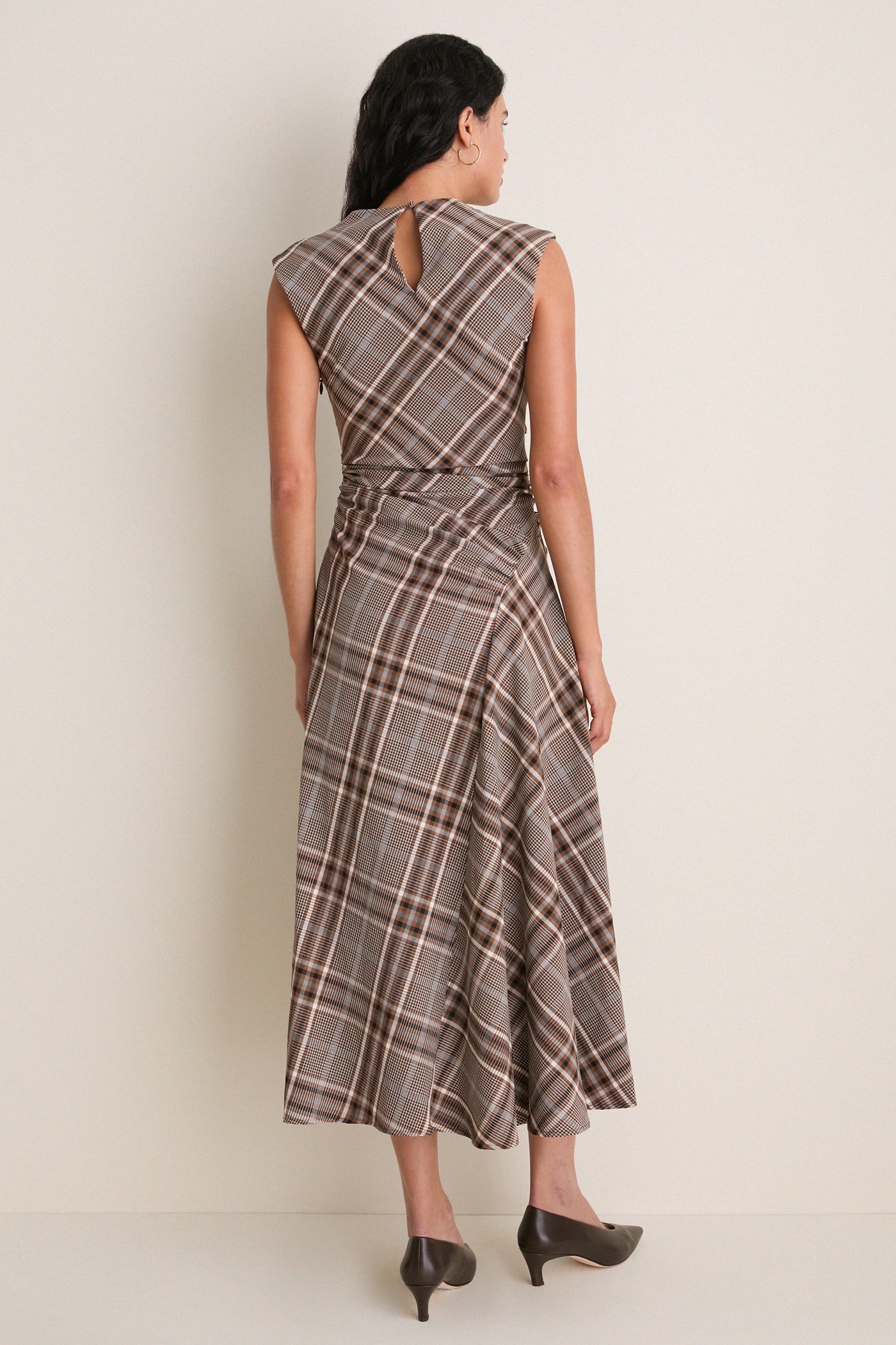Otter Plaid Burke Draped Midi Dress