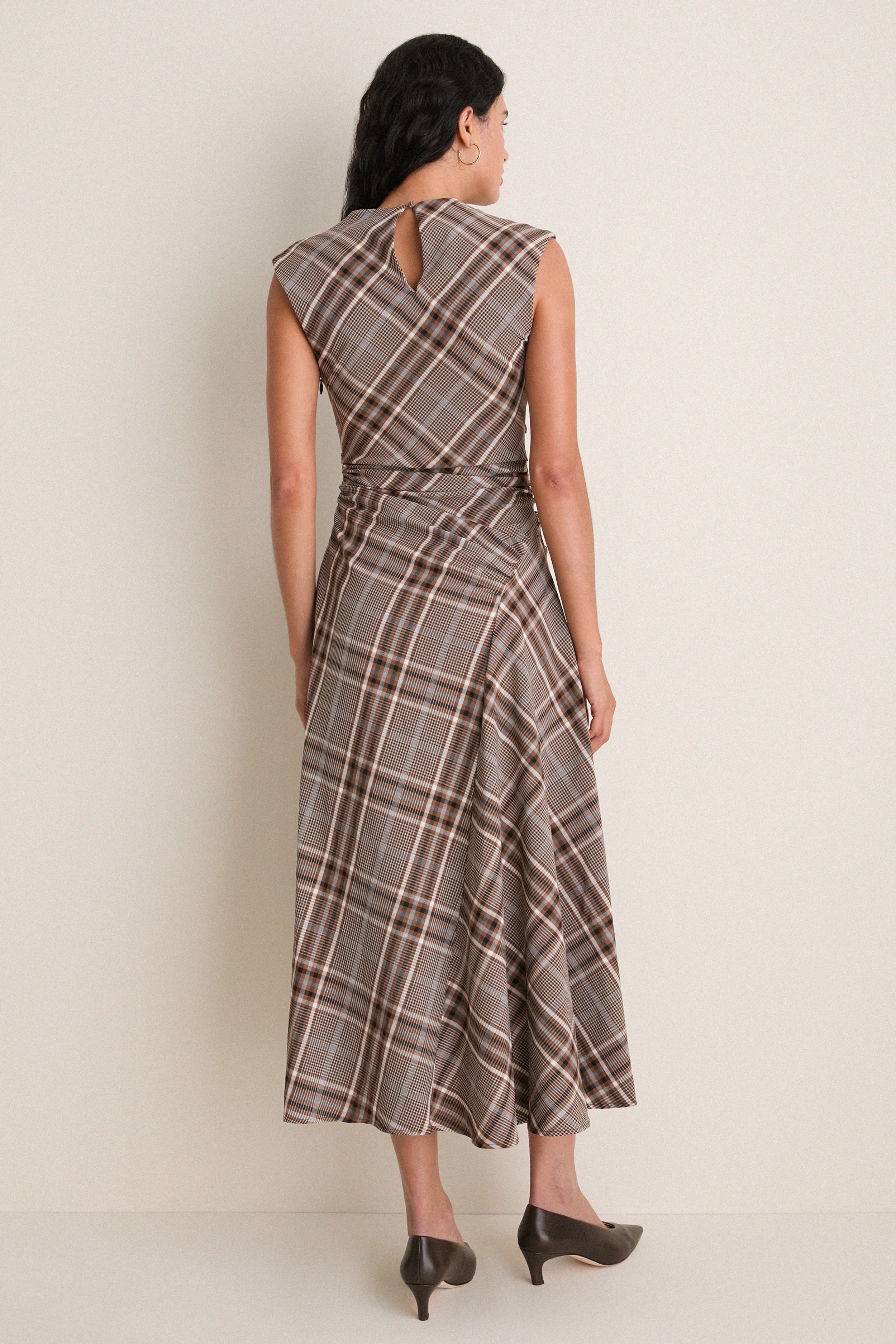 Otter Plaid Burke Draped Midi Dress