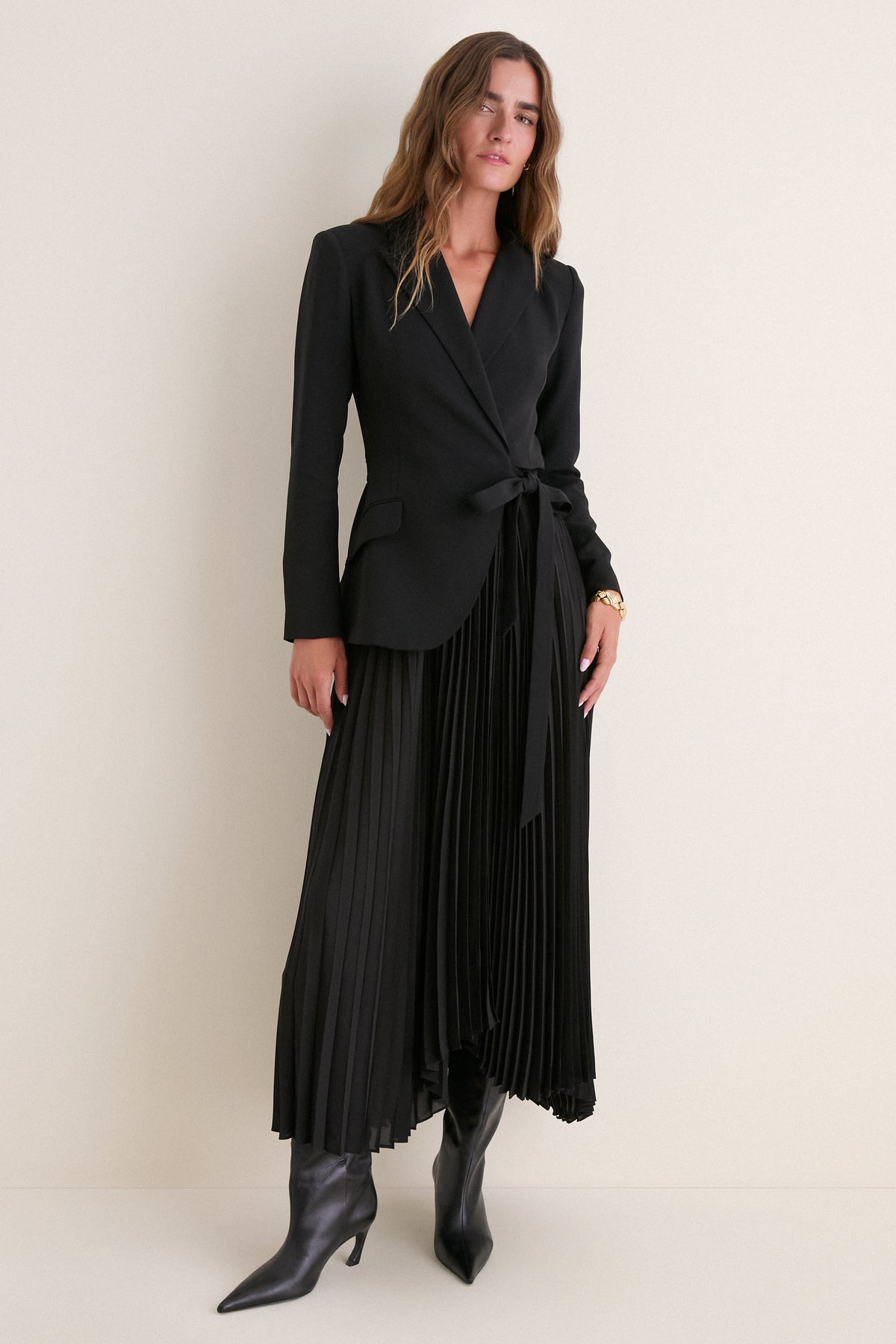 Balck Ambretta Combo Blazer Midi Dress