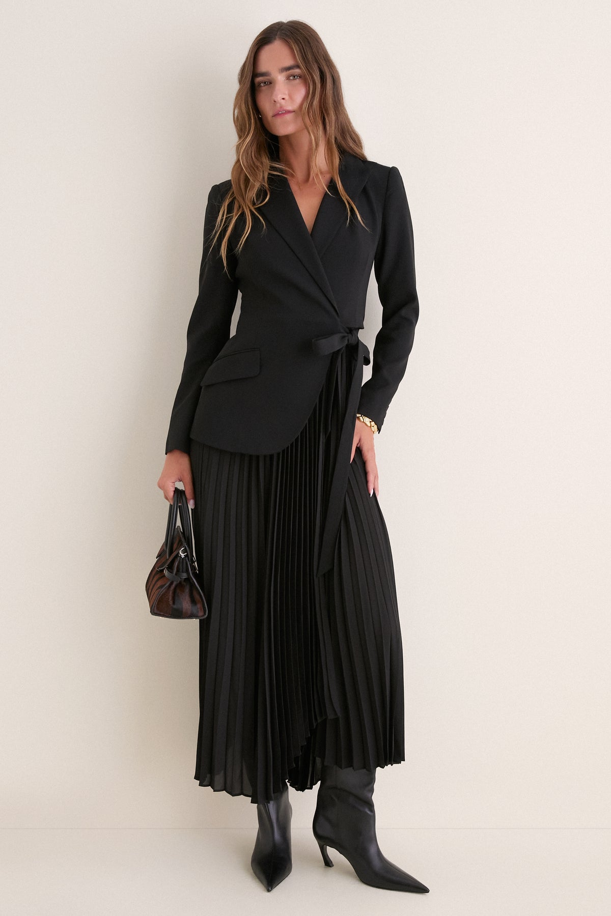 Balck Ambretta Combo Blazer Midi Dress