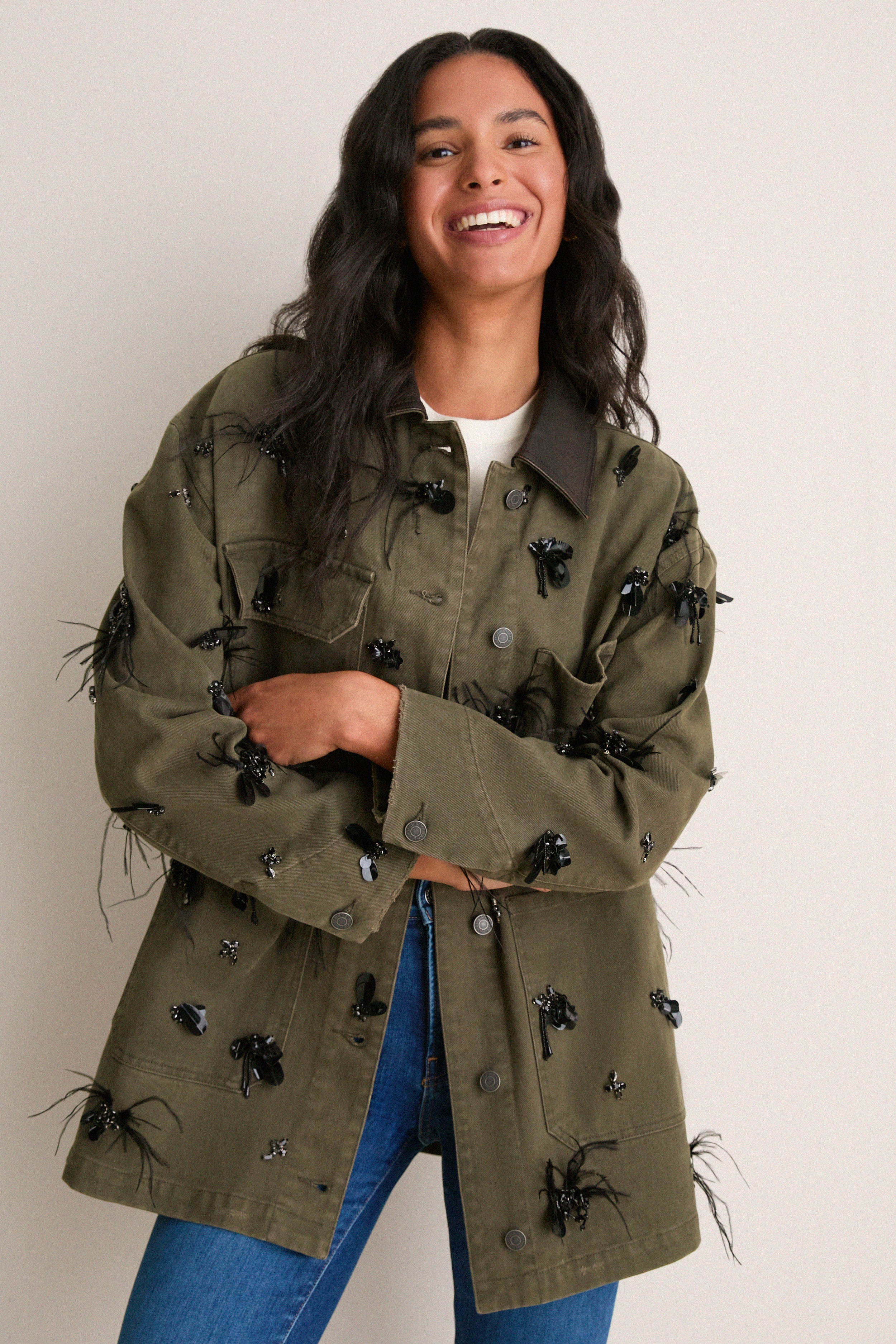 Dark Olive Embellished Larz Chore Jacket