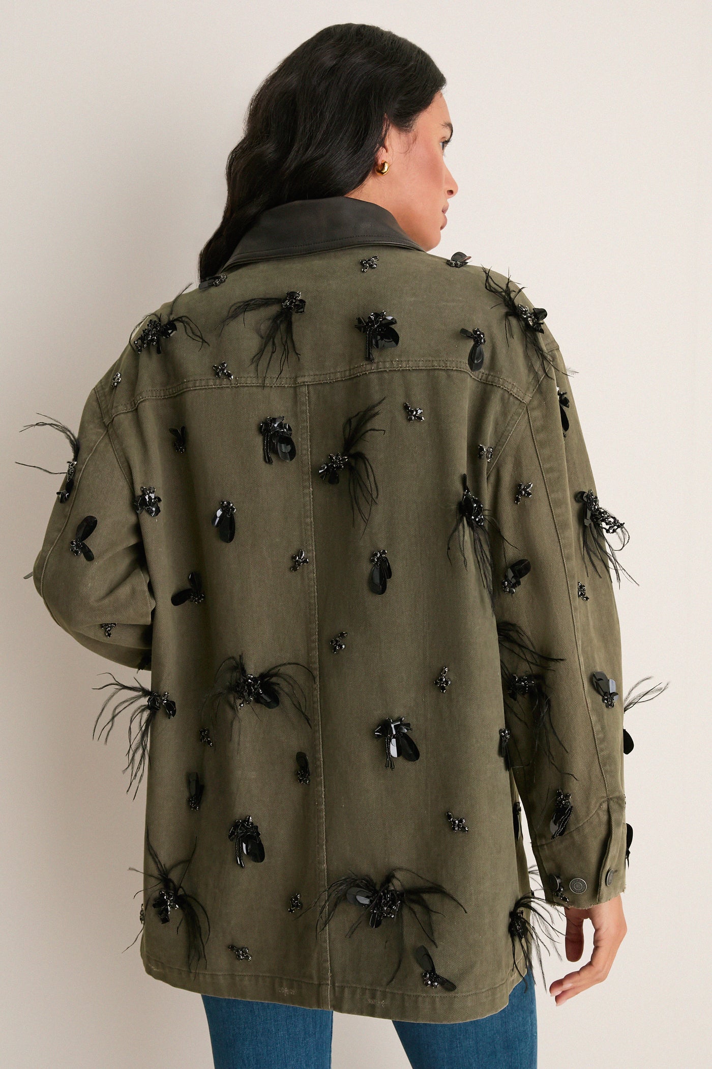 Dark Olive Embellished Larz Chore Jacket